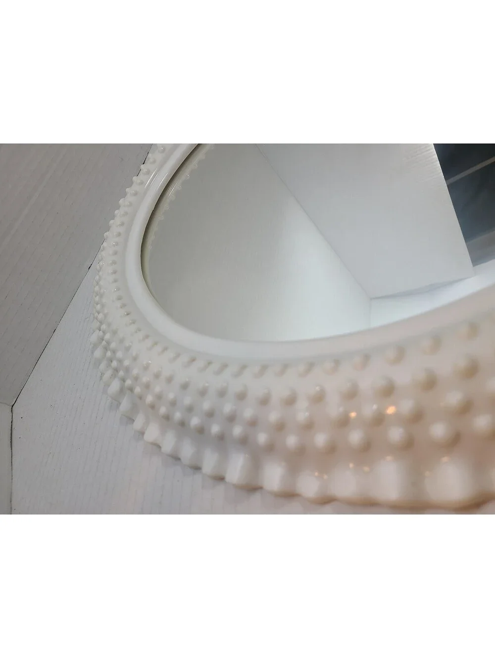 Burwood #2657 White Hobnail Faux Milk Glass Plastic Vintage Retro Wall Mirror
